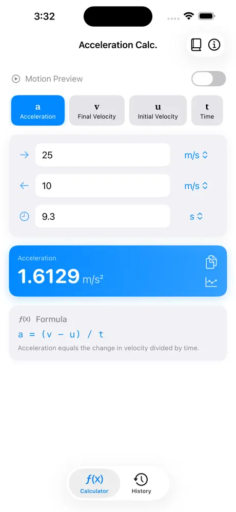Acceleration_Calculator_Plus iOS App Screenshot 1