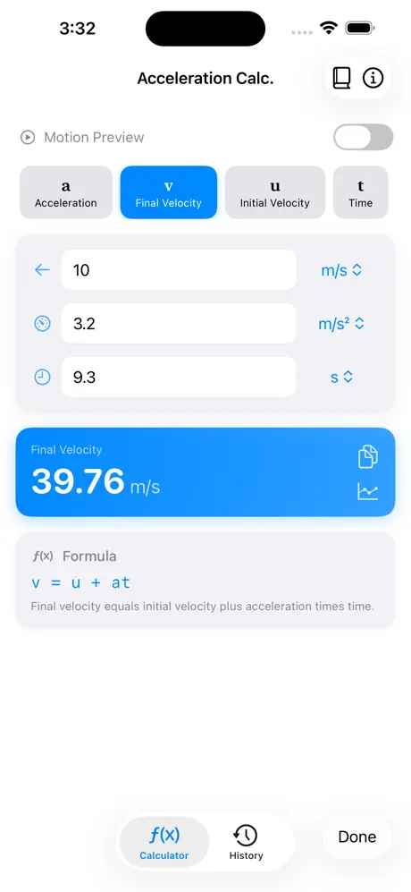 Acceleration_Calculator_Plus iOS App Screenshot 3
