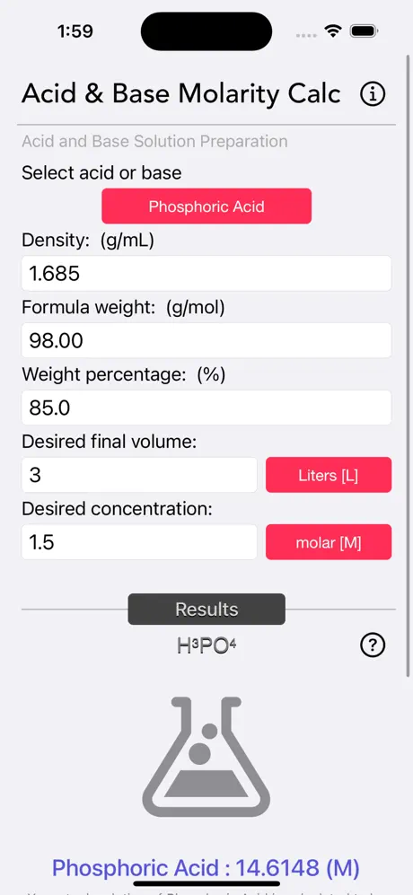 Acid_and_Base_Molarity_Calc iOS App Screenshot 1
