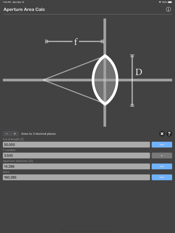 Aperture_Area_Calculator iPadOS App Screenshot 2