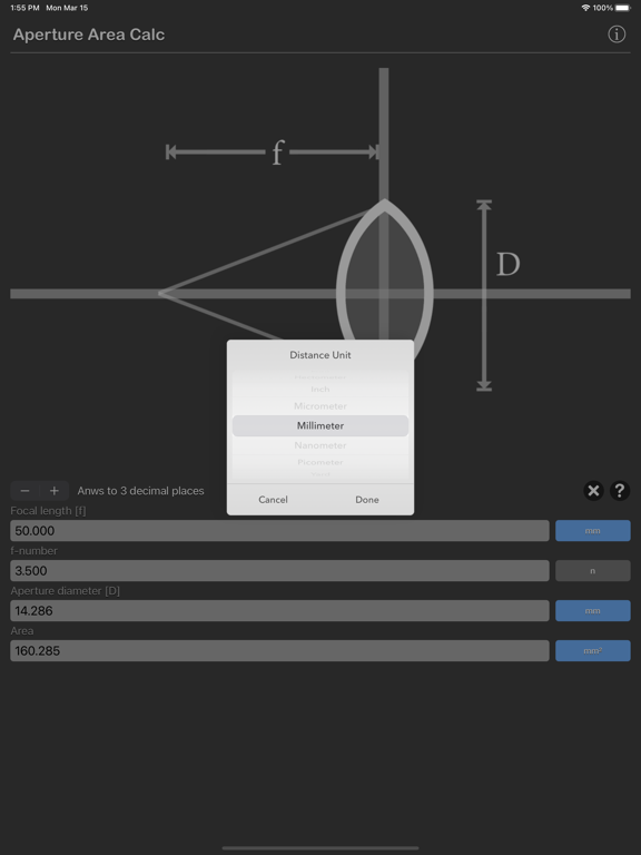 Aperture_Area_Calculator iPadOS App Screenshot 3