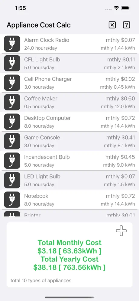 Appliance_Cost_Calculator_Plus iOS App Screenshot 1
