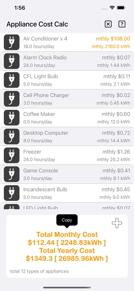 Appliance_Cost_Calculator_Plus iOS App Screenshot 4