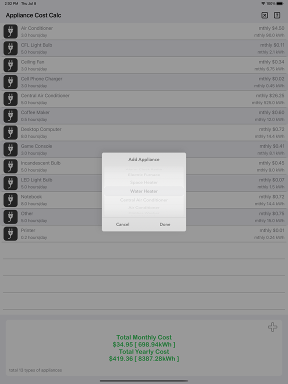Appliance_Cost_Calculator_Plus iPadOS App Screenshot 4