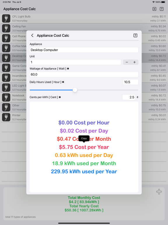 Appliance_Cost_Calculator_Plus iPadOS App Screenshot 7