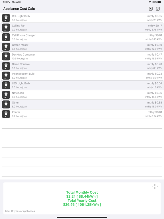 Appliance_Cost_Calculator_Plus iPadOS App Screenshot 8