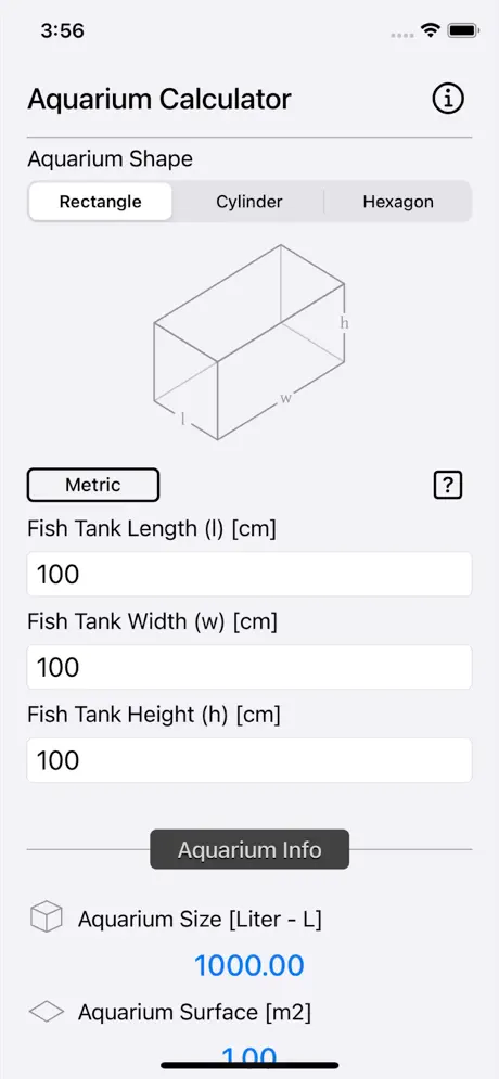 Aquarium_Calculator_Plus iOS App Screenshot 1