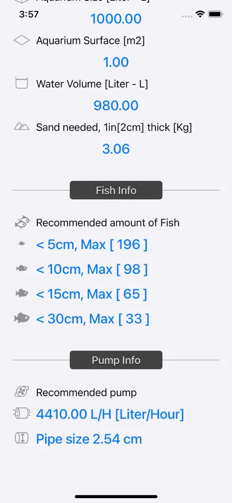 Aquarium_Calculator_Plus iOS App Screenshot 2