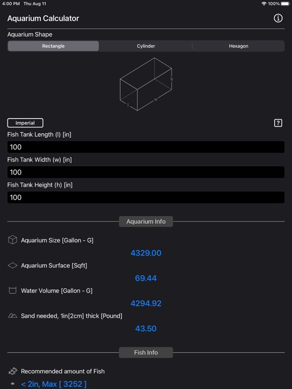 Aquarium_Calculator_Plus iPadOS App Screenshot 1