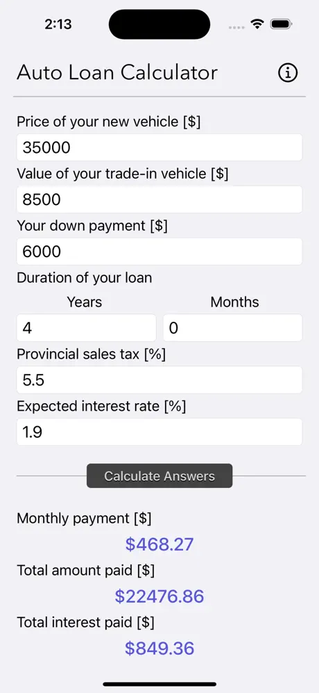 Auto_Loan_Calculator_Plus iOS App Screenshot 1