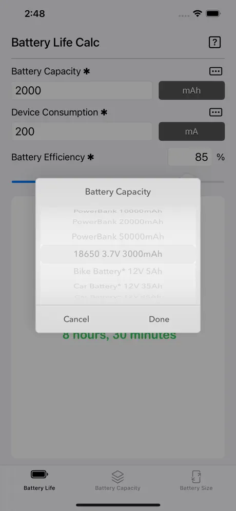 Battery_Calculator iOS App Screenshot 2