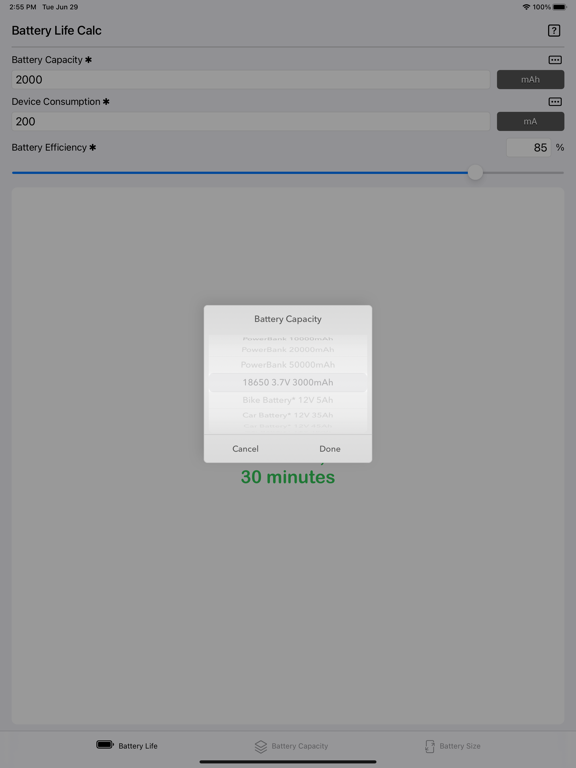 Battery_Calculator iPadOS App Screenshot 2