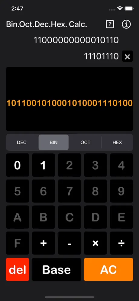 Bin_Oct_Dec_Hex_Calculator iOS App Screenshot 2