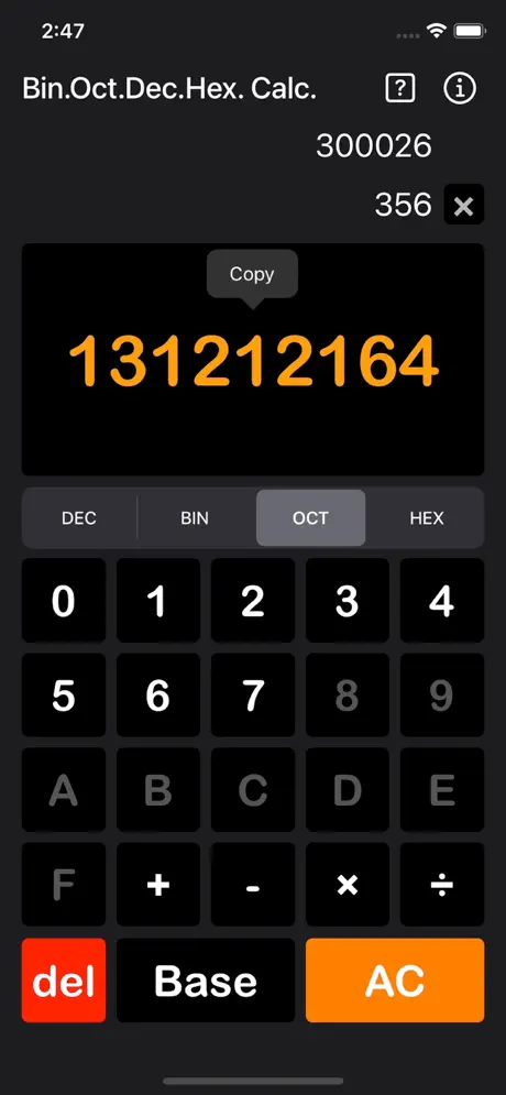 Bin_Oct_Dec_Hex_Calculator iOS App Screenshot 3