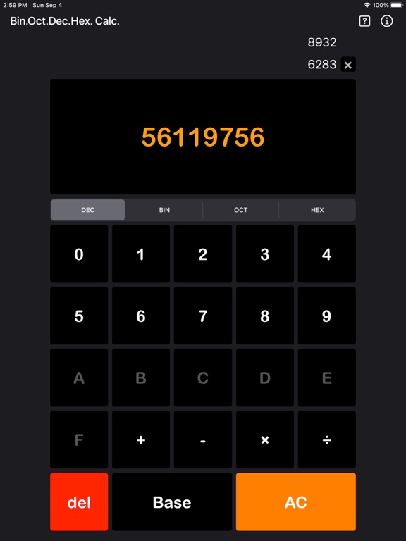 Bin_Oct_Dec_Hex_Calculator iPadOS App Screenshot 1