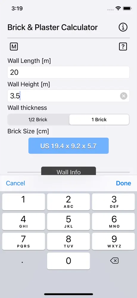 Brick_and_Plaster_Calculator iOS App Screenshot 3