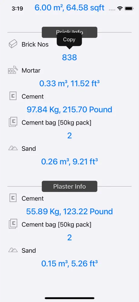 Brick_and_Plaster_Calculator iOS App Screenshot 4