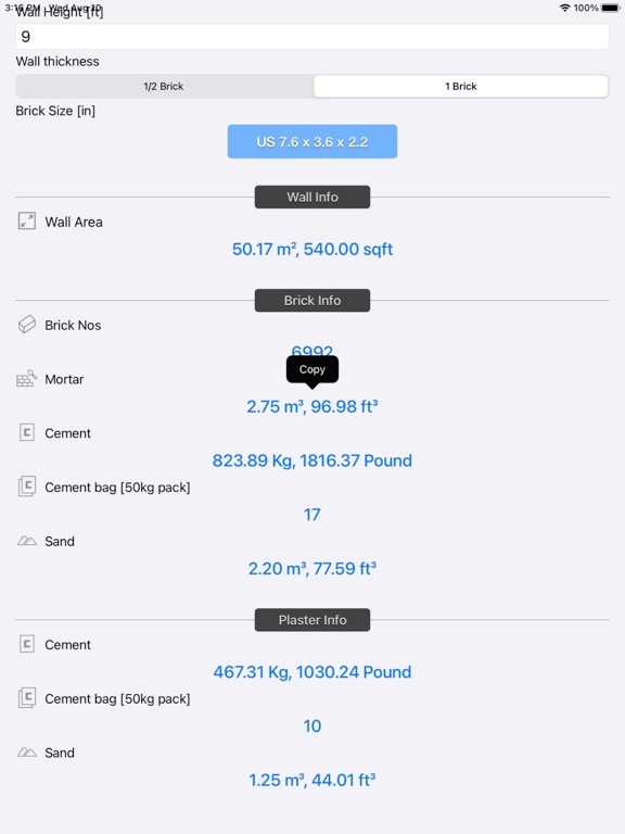 Brick_and_Plaster_Calculator iPadOS App Screenshot 2