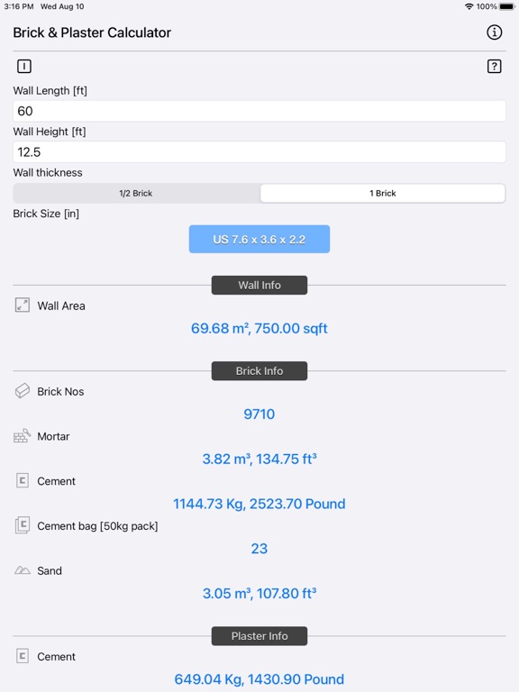 Brick_and_Plaster_Calculator iPadOS App Screenshot 5