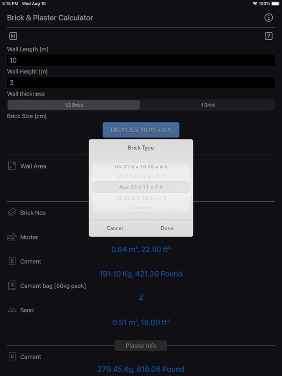 Brick_and_Plaster_Calculator iPadOS App Screenshot 8