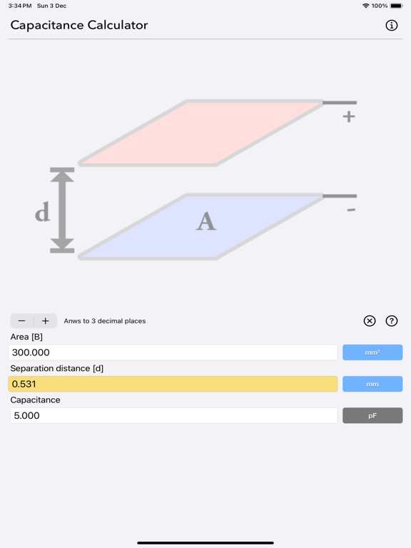 Capacitance_Calculator iPadOS App Screenshot 1