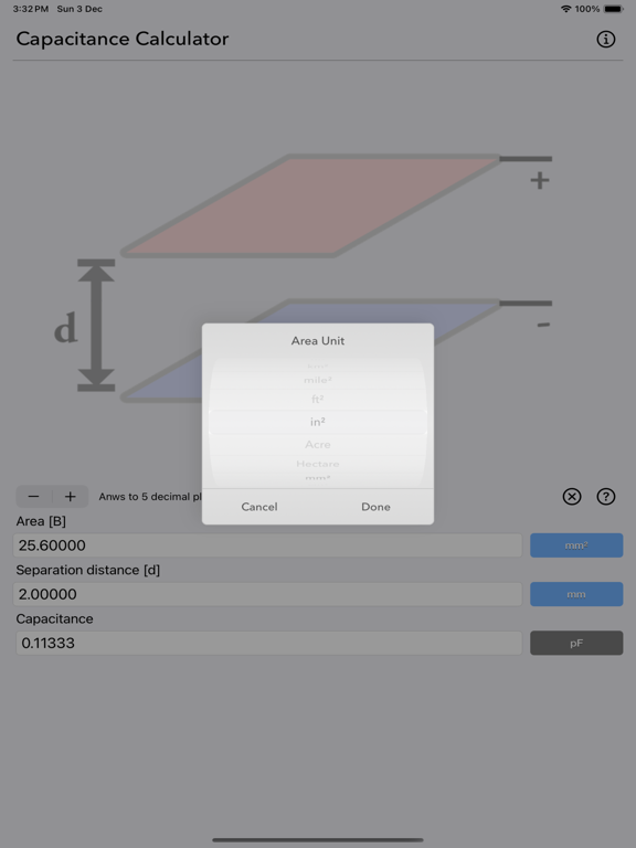 Capacitance_Calculator iPadOS App Screenshot 2