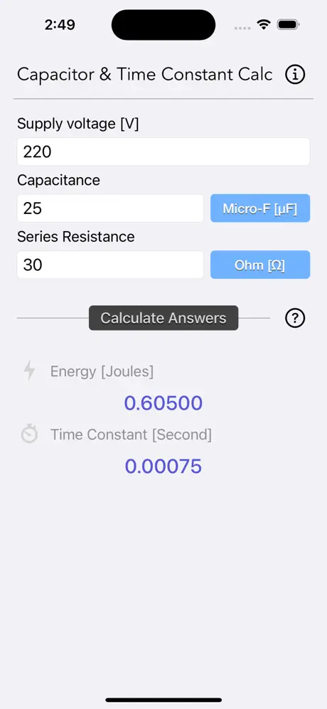 Capacitor_Calculator iOS App Screenshot 5