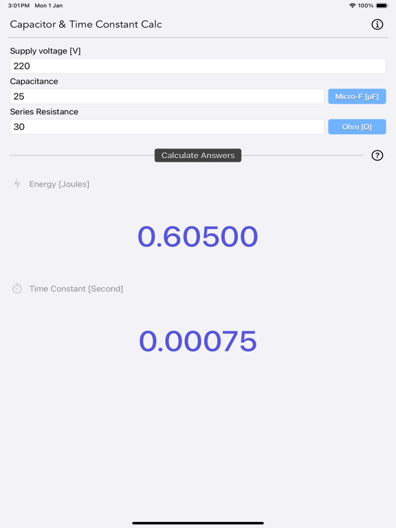 Capacitor_Calculator iPadOS App Screenshot 1