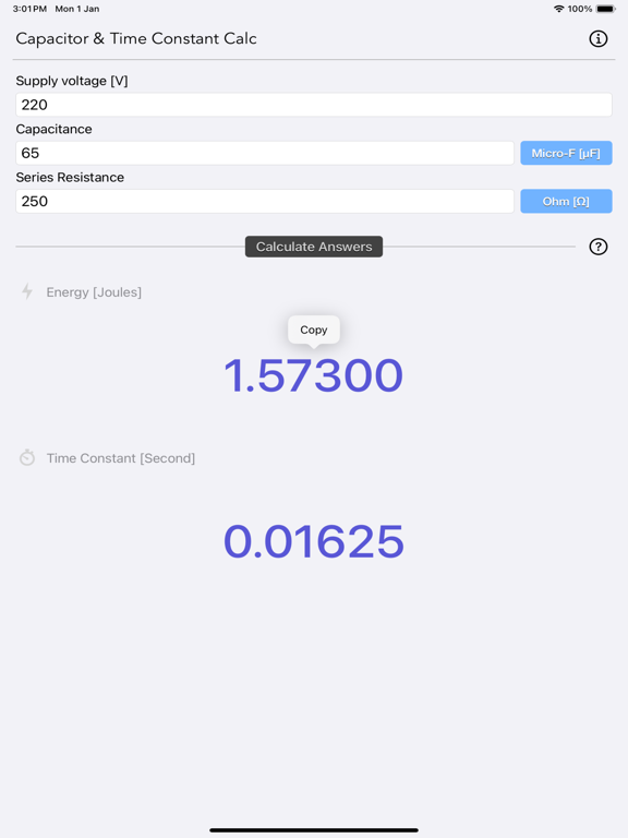 Capacitor_Calculator iPadOS App Screenshot 3
