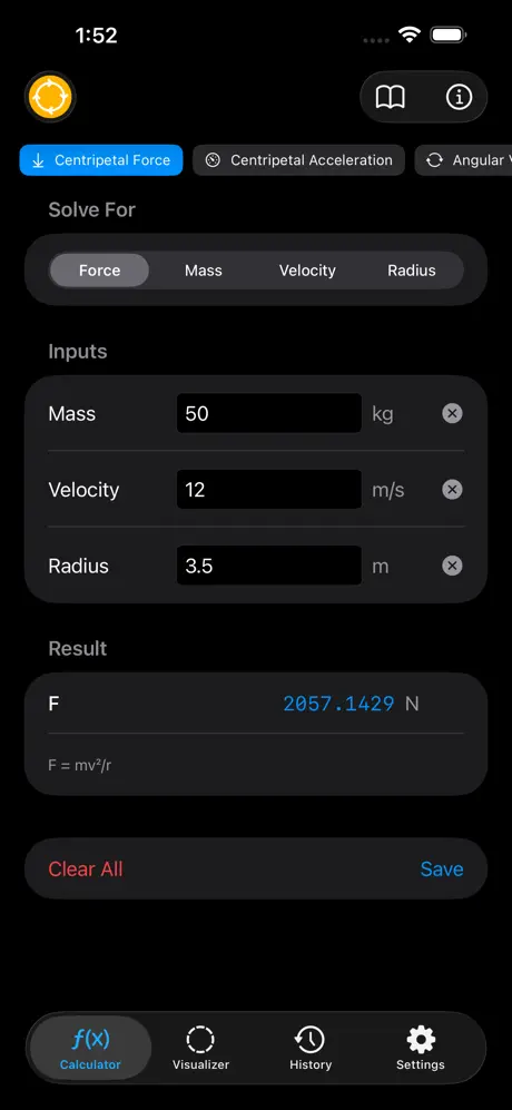 Circular_Motion_Calculator iOS App Screenshot 1