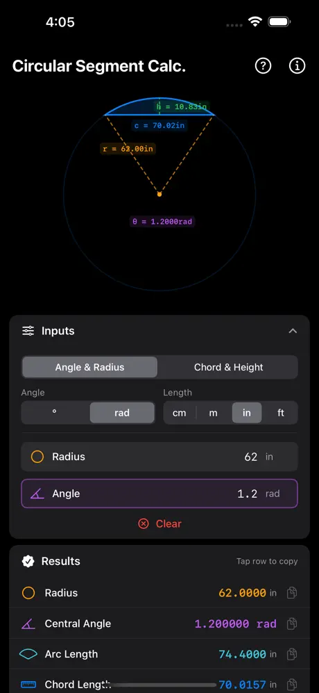 Circular_Segment_Calculator iOS App Screenshot 6