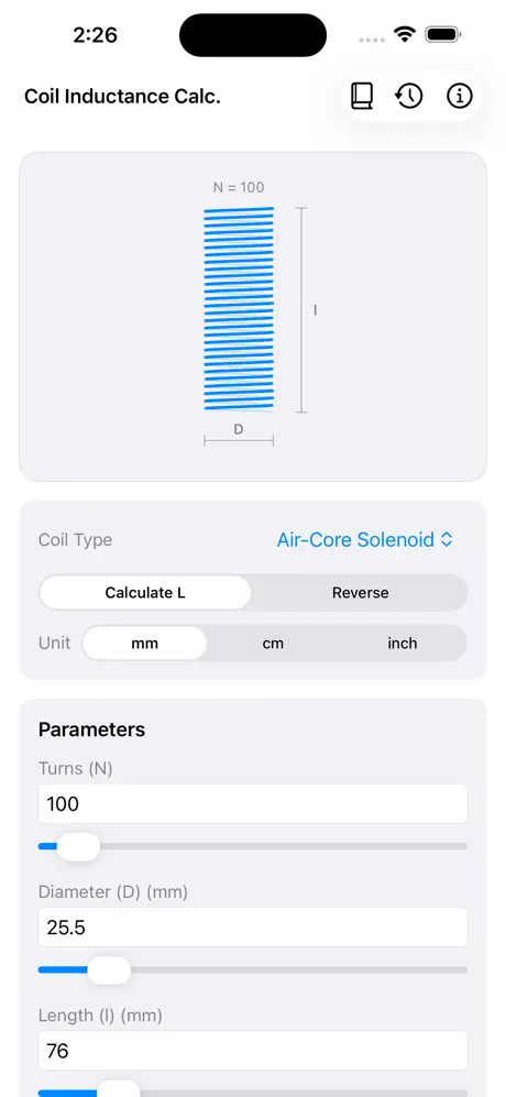 Coil_Inductance_Calculator iOS App Screenshot 1