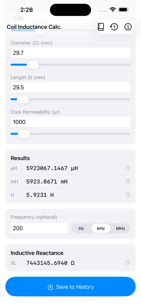 Coil_Inductance_Calculator iOS App Screenshot 6