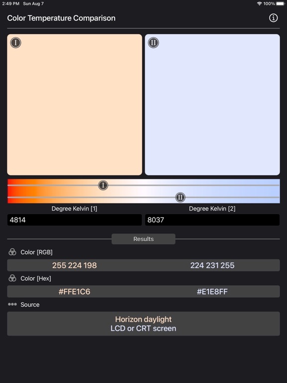 Color_Temperature_Comparison iPadOS App Screenshot 1