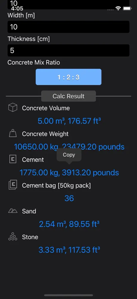 Concrete_and_Topsoil_Calculator iOS App Screenshot 2