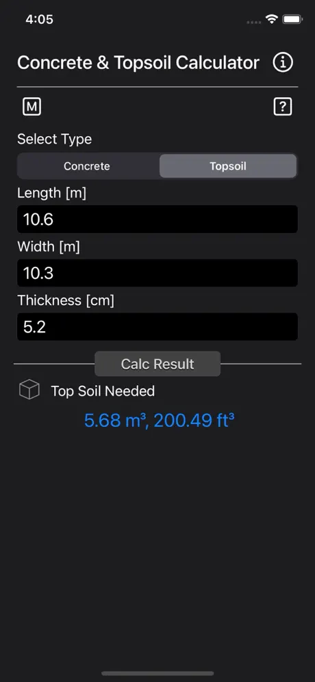 Concrete_and_Topsoil_Calculator iOS App Screenshot 4