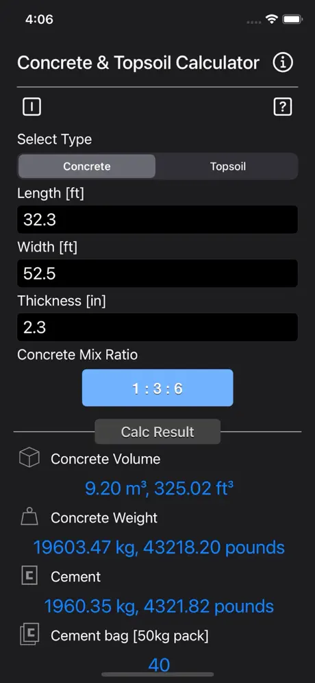 Concrete_and_Topsoil_Calculator iOS App Screenshot 5