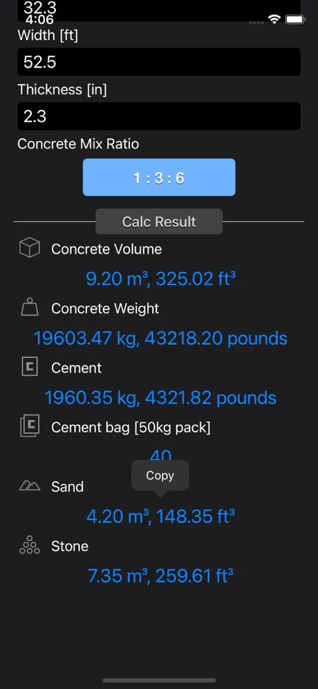 Concrete_and_Topsoil_Calculator iOS App Screenshot 6