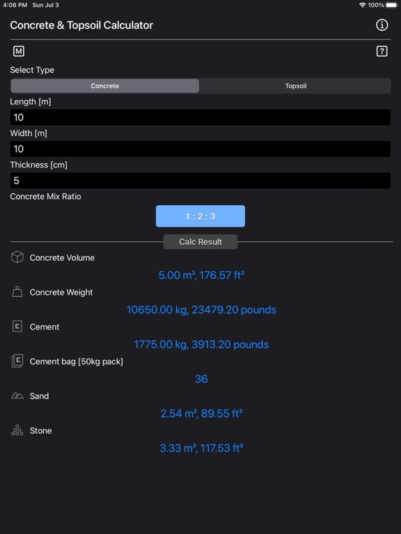 Concrete_and_Topsoil_Calculator iPadOS App Screenshot 1