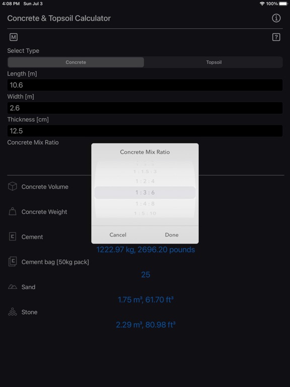 Concrete_and_Topsoil_Calculator iPadOS App Screenshot 3
