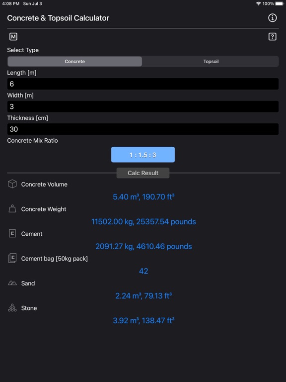 Concrete_and_Topsoil_Calculator iPadOS App Screenshot 4