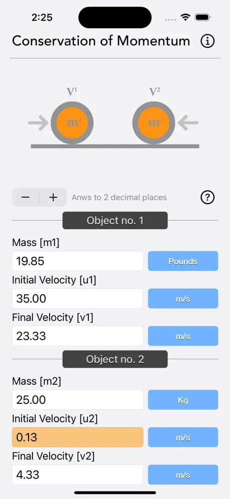 Conservation_of_Momentum_Calc iOS App Screenshot 1