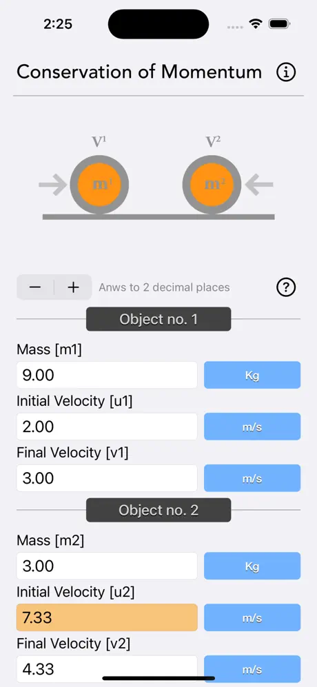 Conservation_of_Momentum_Calc iOS App Screenshot 3