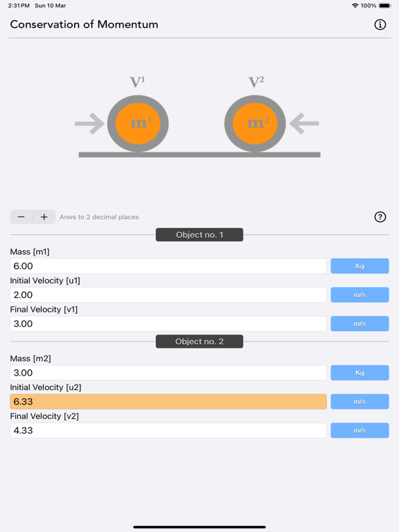 Conservation_of_Momentum_Calc iPadOS App Screenshot 3