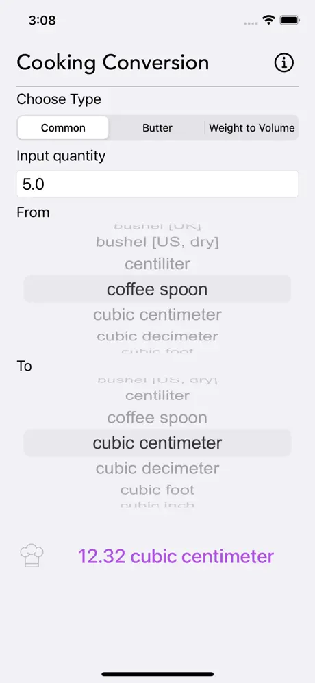 Cooking_Conversion iOS App Screenshot 1