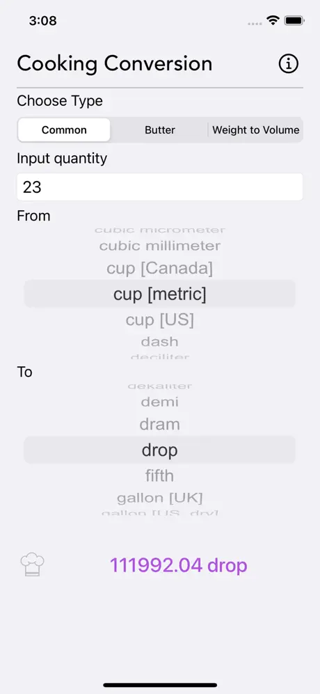 Cooking_Conversion iOS App Screenshot 2