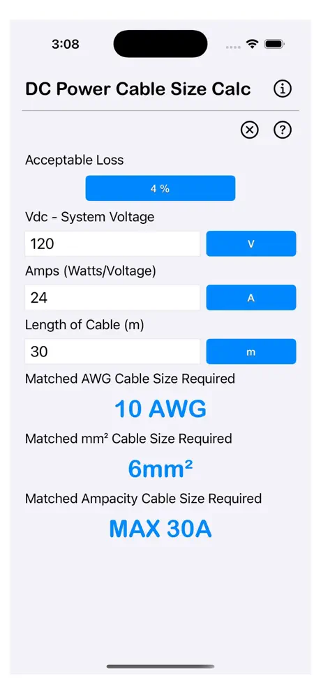 DC_Power_Cable_Size_Calc iOS App Screenshot 3