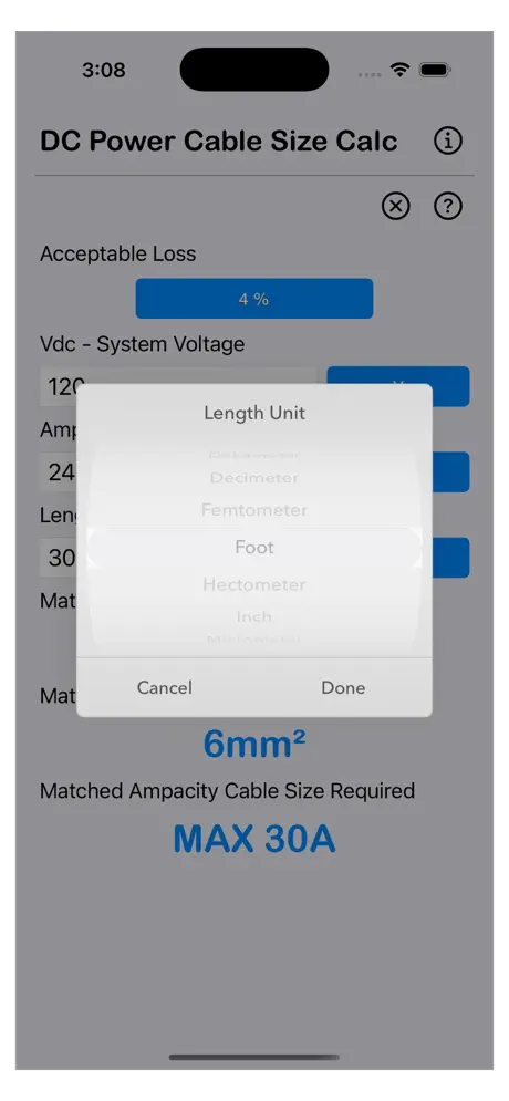 DC_Power_Cable_Size_Calc iOS App Screenshot 4