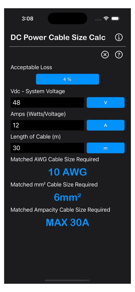 DC_Power_Cable_Size_Calc iOS App Screenshot 6
