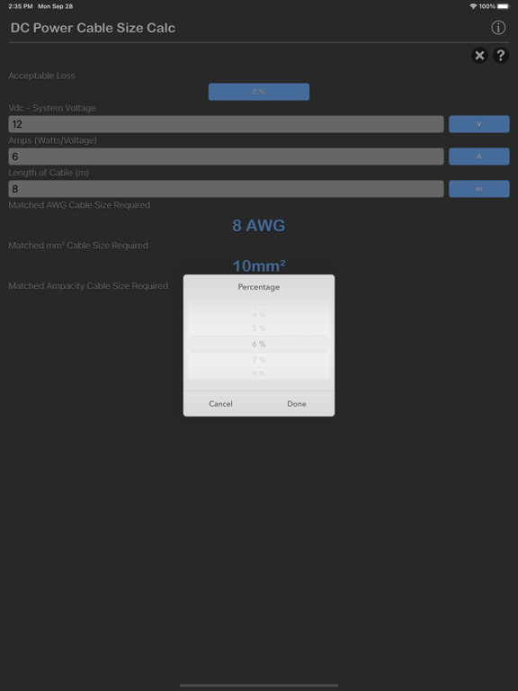 DC_Power_Cable_Size_Calc iPadOS App Screenshot 2